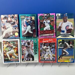 Lot of 8 Sammy Sosa Vintage Cubs/White Sox cards w/ Pink Fireworks Refractor
